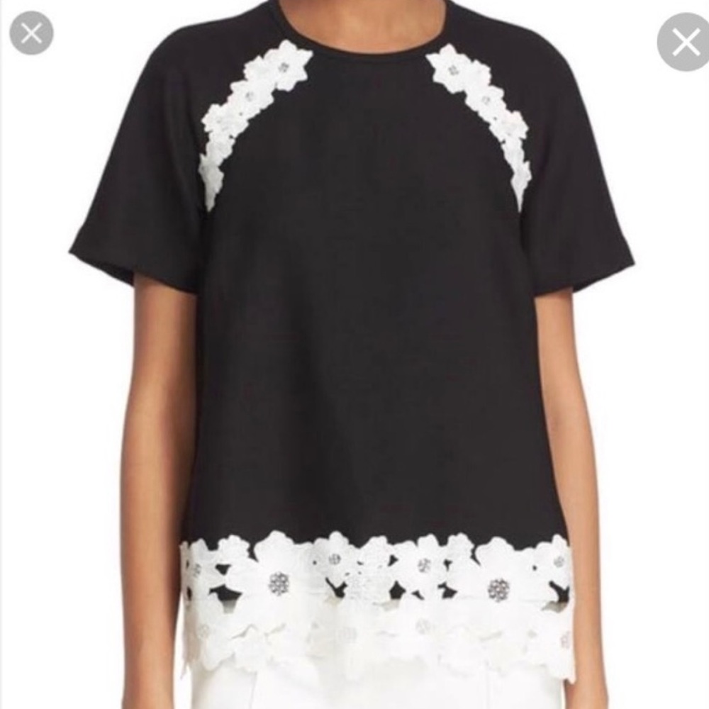 Kate Spade Floral Appliqué Blouse in black & white, Size 0